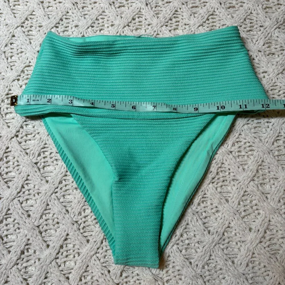NWT Swim Boutique High‎ Waisted Ribbed Bikini Bottom Teal Green Women’s XS NWOT